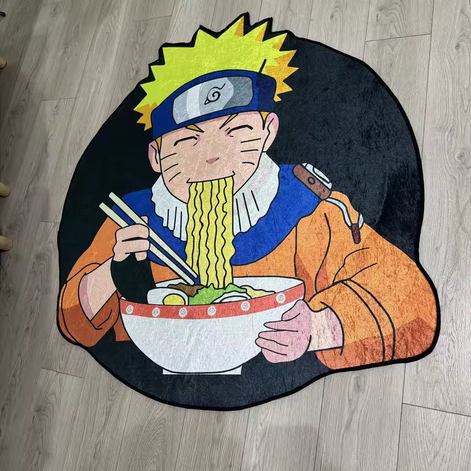 Naruto - & Sasuke Eating Noodles Irregular Rug – Golden Velvet Anime Doormat 60x90cm High Quality Collectible Buy Online at Weebs - View 3